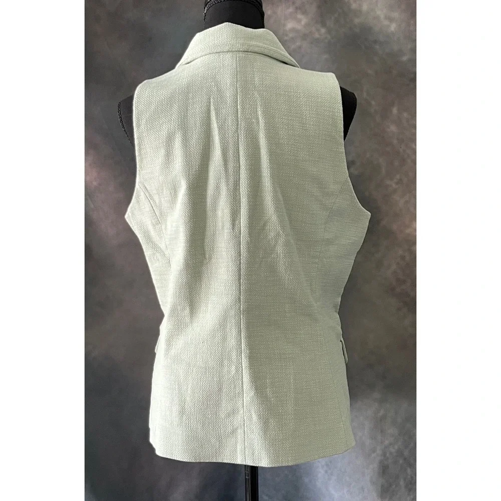 White House Black Market Tweed Vest Sleeveless Light Green Double Breasted 14 - Picture 4 of 7